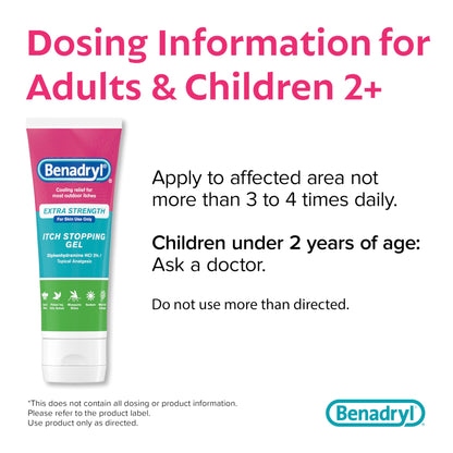 Benadryl Extra Strength Anti Itch Relief Gel, 2% Diphenhydramine HCl, Relief from Insect Bites, Sunburn & More, Great for Camping Essentials, 3.5 fl oz