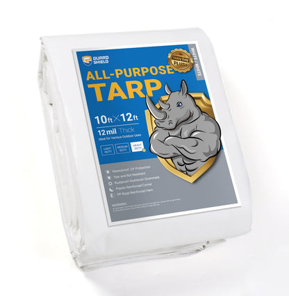 GUARD SHIELD White Tarps Heavy Duty Waterproof 10x12 Feet Large Thick Tarp Cover 12mil