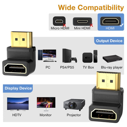 8K HDMI Extension Adapter, 2 Pack 90 Degree Right Angle HDMI 2.1 Male to Female Extender Adapter, Support 8K@60Hz, 4K@144Hz, 2K@240Hz, HDR, eARC for Roku, PS4, PS5, HDTV, Xbox