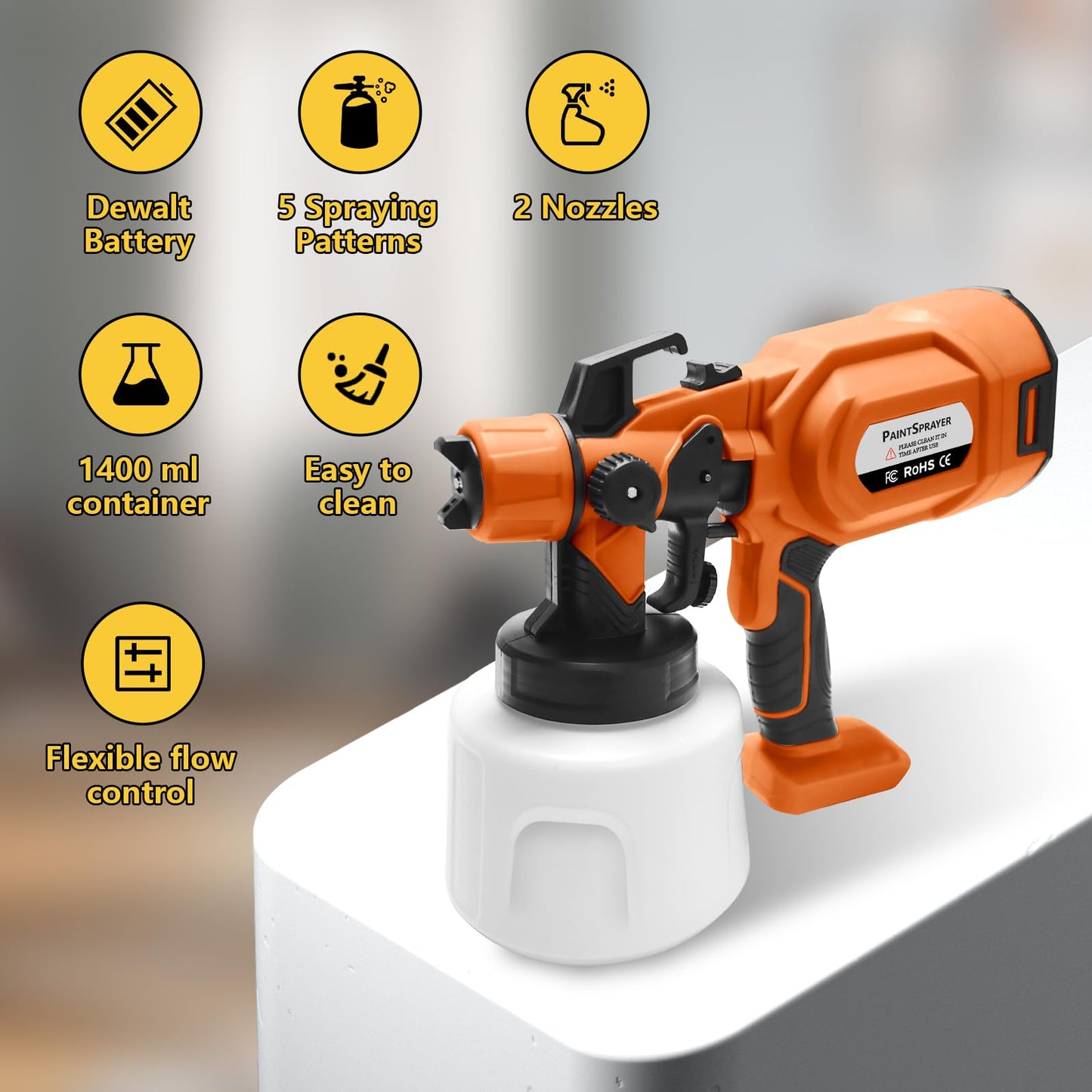 Paint Sprayer for Dewalt 20V Max Battery, Not Included Battery, Cordless Paint Sprayer for House Painting Handheld Electric Paint Spray Gun for Garden, Home, Wall, Furniture, Cabinets, Scrawl