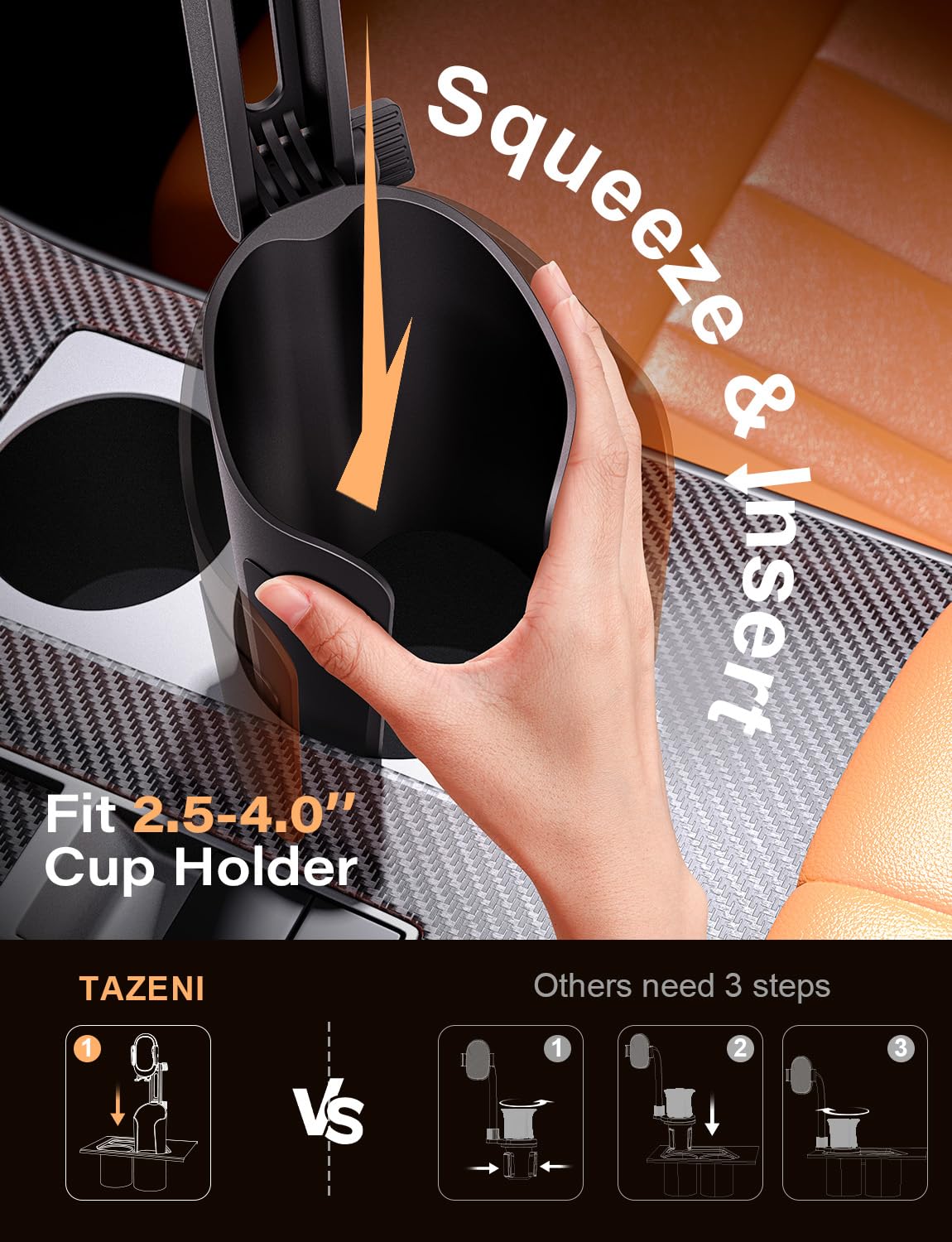 TAZENI 2-in-1 Cup Holder Cell Phone Holder for Your Car Bottle Friendly Cup Cell Phone Holder Mount for Car Height Adjustable Sturdy Fit 4-7 inches Phones