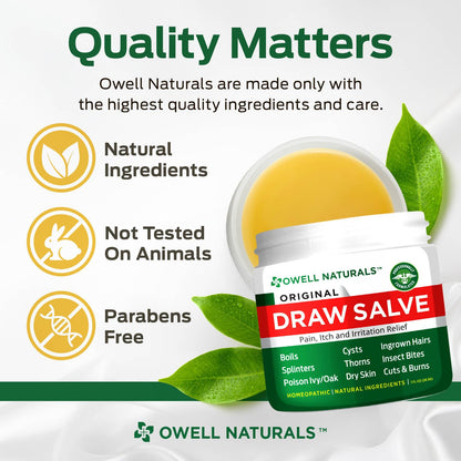 OWELL NATURALS Drawing Salve Ointment Fast Acting Formula for Skin, Splinters, Ingrown Hairs, Boils & Cyst, Bug Bites, bee Sting, Mosquito bite Itch, Poison Ivy (2 Pack)