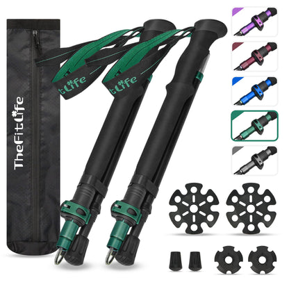 TheFitLife Collapsible Trekking Poles for Hiking – Lightweight Folding Walking Sticks for Men and Women with Extra-Long Foam Handle and Metal Flip Lock (Green, 100-120cm for 4'11''-5'7'' Height)