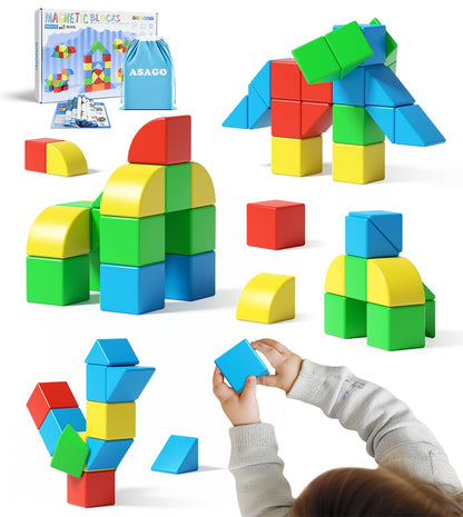 Asago Magnetic Blocks for Toddlers, Kids Building Toys, Creative Stacking Colorful Sensory Block with Magnet, Educational Construction Cubes Set for Boys Girls Children Ages 3 4 5 6 7 8 Year