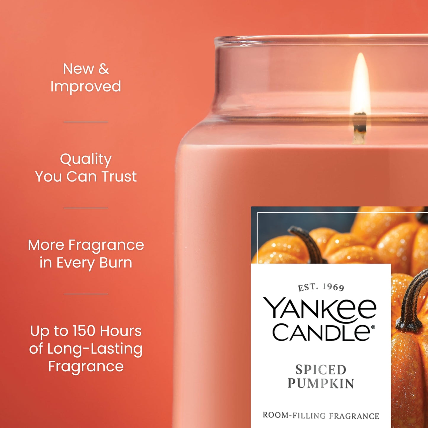 Yankee Candle Spiced Pumpkin, Fall Scented Candle, 22oz Large Jar with up to 150 Hour Burn Time