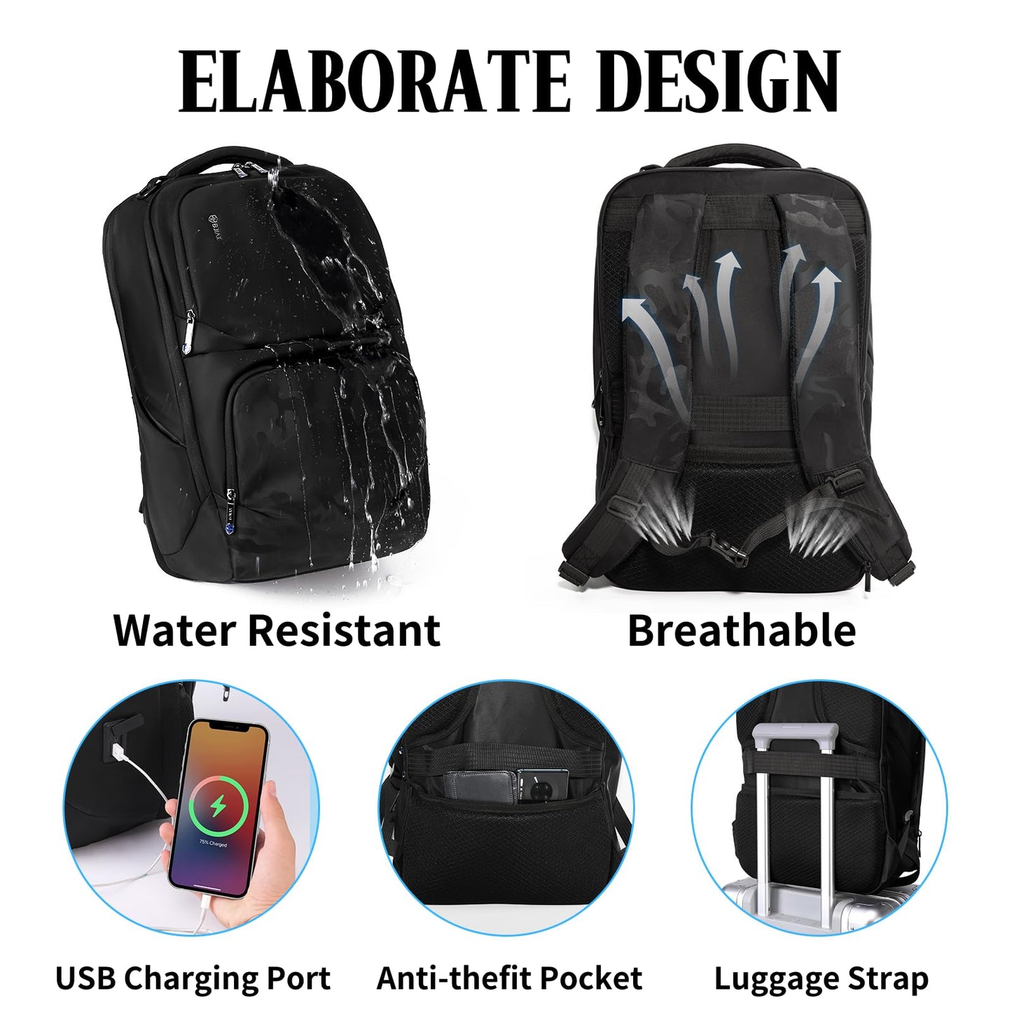 BJIAX Business Backpack for Men, High Tech Laptop Backpack with USB Charging Port and Ergonomic Design, 40L Waterproof Travel Work College Commuter Backpack Fits 17.3 Inch Tablet, Notebook