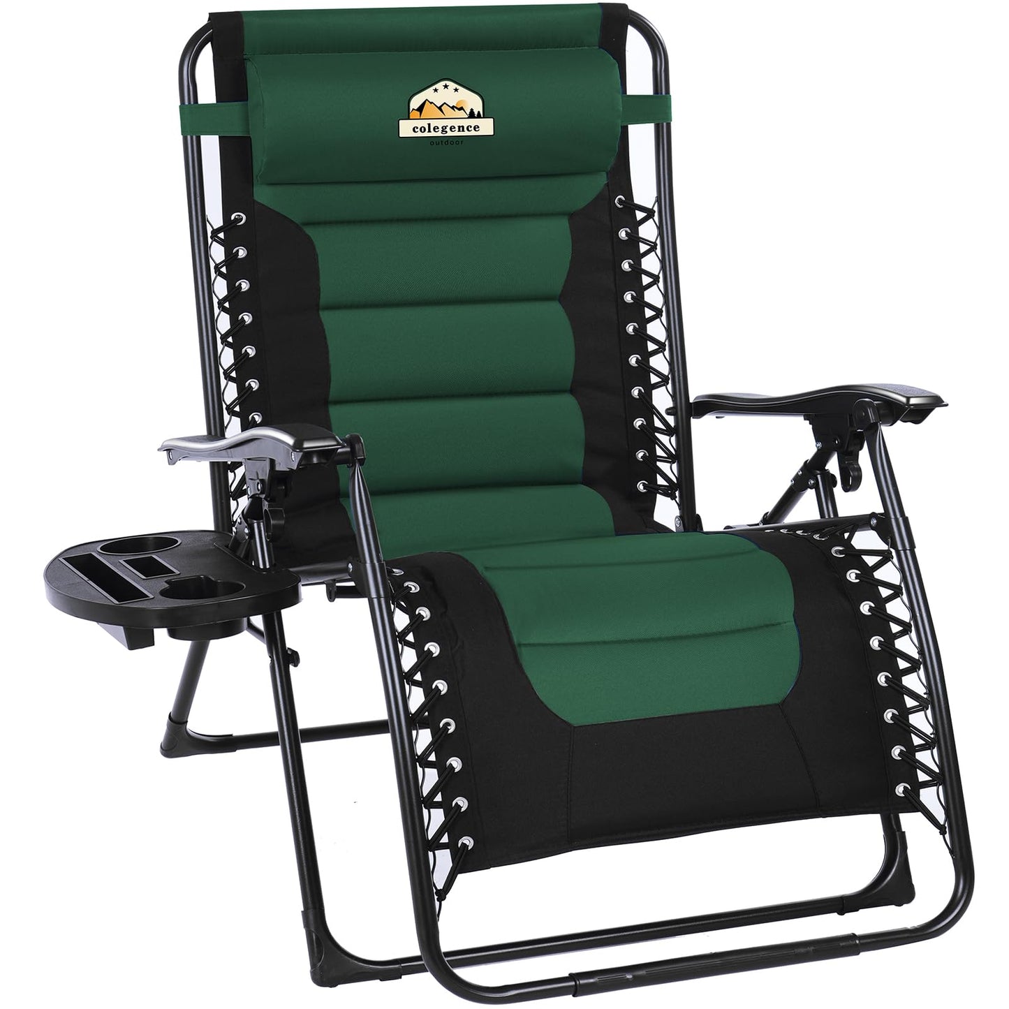 Colegence Oversized Padded Zero Gravity Lounge Chair, Foldable Patio Anti Gravity Reclining Chairs Folding Lawn Recliner with Cup Holder for Yard, Camping, Outdoor, Support 350 LBS, Green