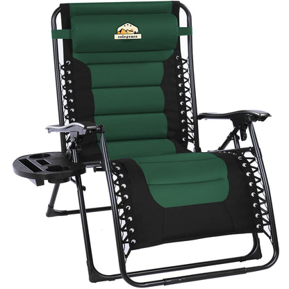 Colegence Oversized Padded Zero Gravity Lounge Chair, Foldable Patio Anti Gravity Reclining Chairs Folding Lawn Recliner with Cup Holder for Yard, Camping, Outdoor, Support 350 LBS, Green