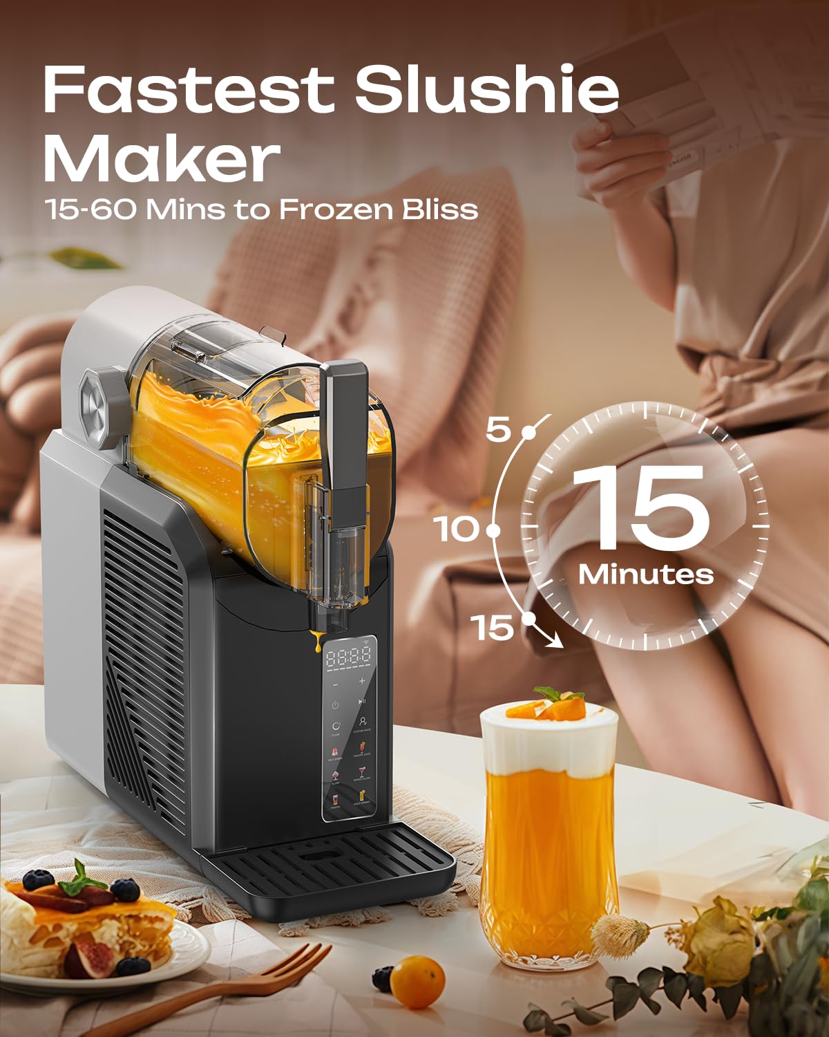 GreenEver Slushie Machine for Home: 15-60 Minutes Slushy Machine, Frozen Drink and Slushie Maker with 7 Preset Programs, 4 Hours Freshness, Slush, Milkshakes, Frozen Margaritas, Frappés, and More