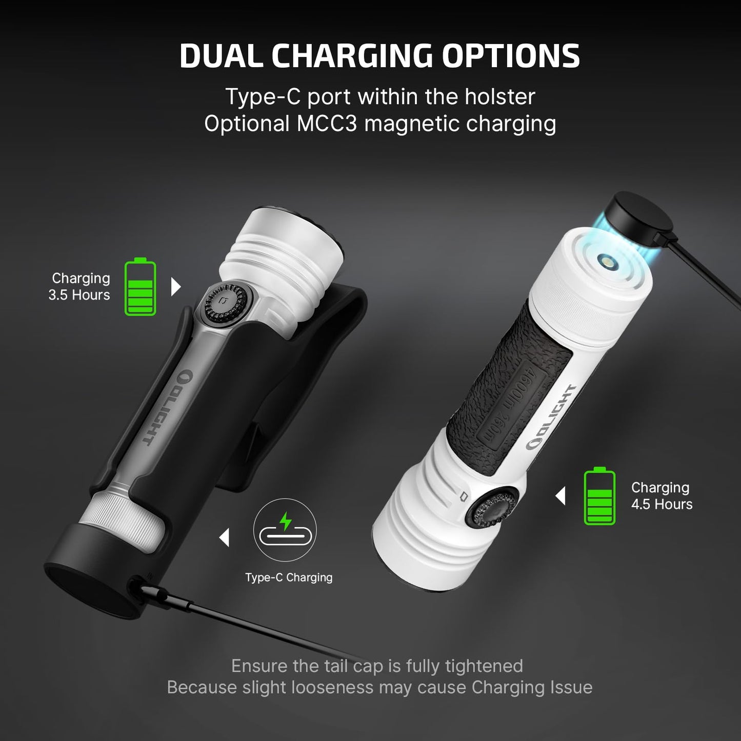 OLIGHT Seeker 4 Pro Rechargeable Flashlights, 4600 Lumens High Powerful Bright LED Light with USB C Holster, Waterproof IPX8 for Emergencies, Camping, Searching(White)