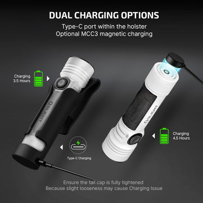 OLIGHT Seeker 4 Pro Rechargeable Flashlights, 4600 Lumens High Powerful Bright LED Light with USB C Holster, Waterproof IPX8 for Emergencies, Camping, Searching(White)