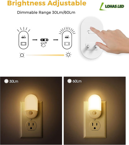L LOHAS LED Motion Sensor Night Light, 2Pack, Motion Activated Night Light, Night Lights Plug into Wall Motion Sensor, 3000K Warm White, Adjustable Brightness 30/60LM, for Kids Adults Bathroom Bedroom