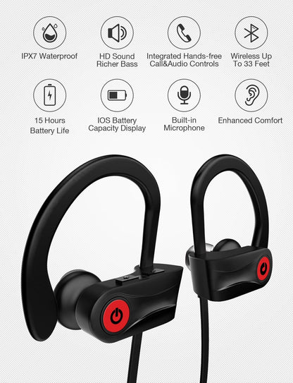 Otium Bluetooth Earbuds Wireless Headphones Bluetooth Headphones, Sports Earbuds, IPX7 Waterproof Stereo Earphones for Gym Running 15 Hours Playtime Sound Isolation Headsets,Black