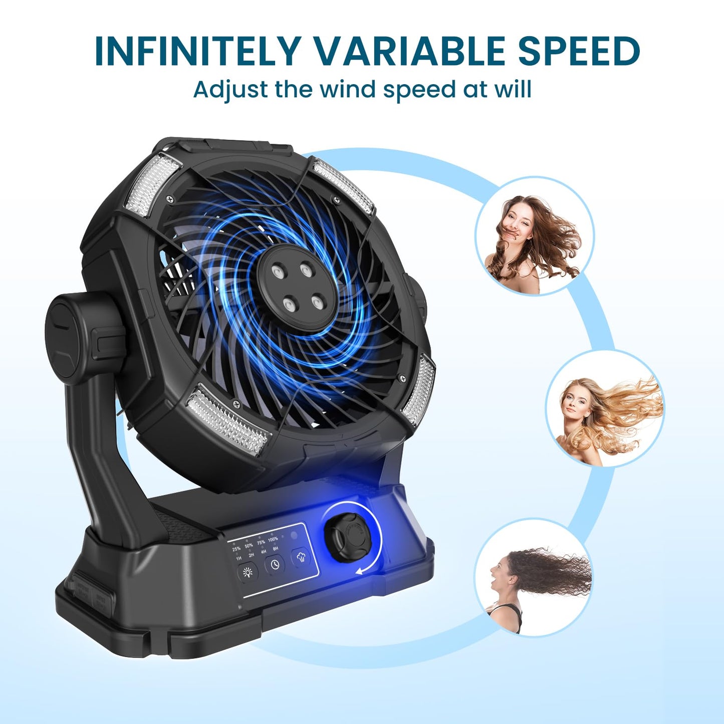 MAGTHIC Misting Fan Portable for Outside Patios- 20000mAh Rechargeable Battery Powered fan, 3 LED Light Modes & Stepless Speed Control Camping Fan with 6L Bucket, Remote Control