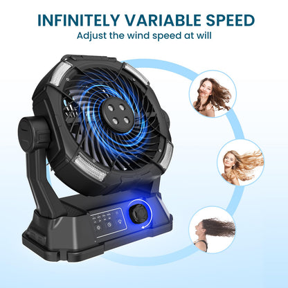 MAGTHIC Misting Fan Portable for Outside Patios- 20000mAh Rechargeable Battery Powered fan, 3 LED Light Modes & Stepless Speed Control Camping Fan with 6L Bucket, Remote Control