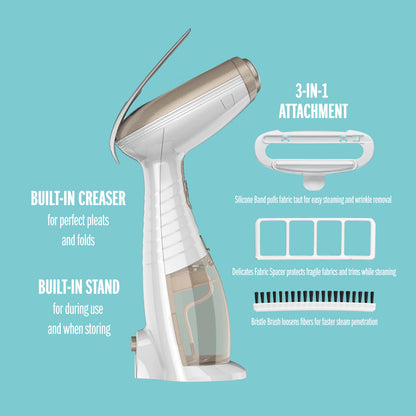 Conair Handheld Garment Steamer for Clothes, Turbo ExtremeSteam 1875W, Portable Handheld Design, Strong Penetrating Steam, White / Champagne