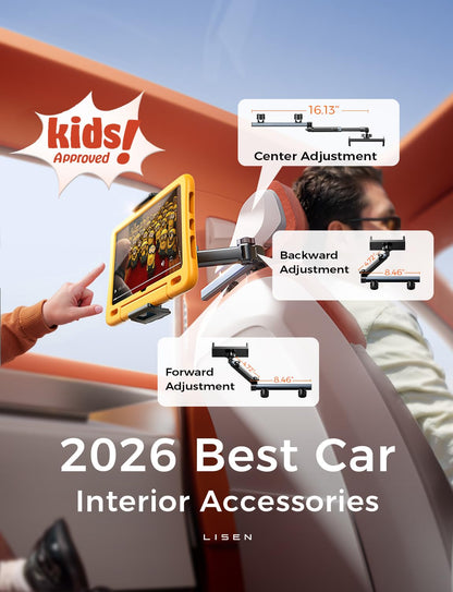LISEN for iPad Holder Car Mount Road Trip Essentials Activities for Kids, Car Accessories for Women Interior, 3 in 1 Tablet Holder Backseat Camping Car Organizer Back Seat Headrest iPad Mount