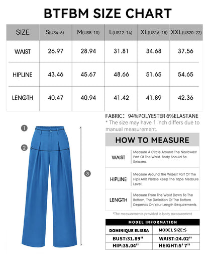 BTFBM Women High Waist Palazzo Pants Casual Wide Leg Trousers Button Down Loose Work Office Business Suit Pant Pockets(Solid Blue, Small)