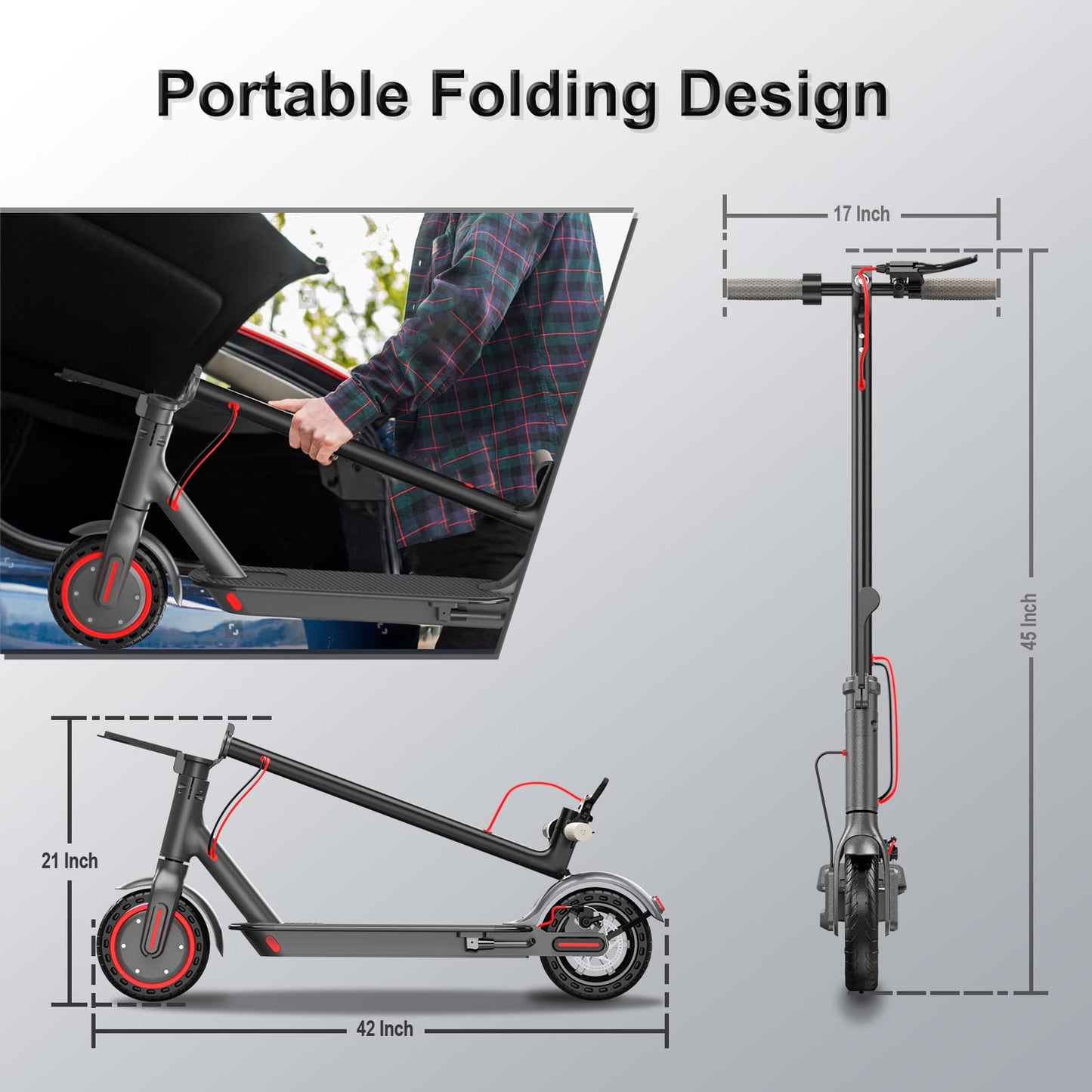 Roinside Electric Scooter Adults - 8.5" Solid Tires/350W Motor, 19 MPH Digital Display, Up to 21 Miles Long-Range Commuting Folding E-Scooter with Dual Braking System and App Control