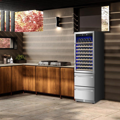 Velieta 24 Inch Wine and Beverage Refrigerator, 2 IN 1 Dual Zone Drawer Beverage Fridge Wine Cooler, Built-in or Freestanding Beverage Cooler with Powerful Compressor, Holds 108 Bottles and 150 Cans