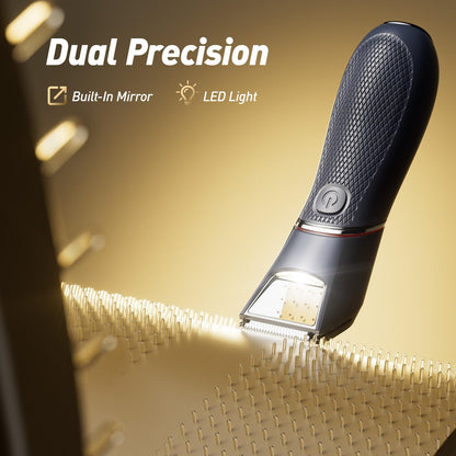 LGTGH Body Hair Trimmer for Men: Pubic Hair Trimmer with Mirror & LED Light - Electric Ball Shavers with Ceramic Blades & Travel Lock - Body Groomer IPX7 Waterproof Wet/Dry Use for Groin/Legs/Chest
