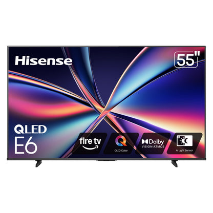 Hisense 55" E6 Cinema Series QLED 4K UHD Smart Fire TV (55E6QF, 2025 Model) - QLED, AI Light Sensor, Dolby Vision · Atmos, Voice Remote with Alexa, Motion Rate 120, HDR 10+ Adaptive, Game Mode Plus