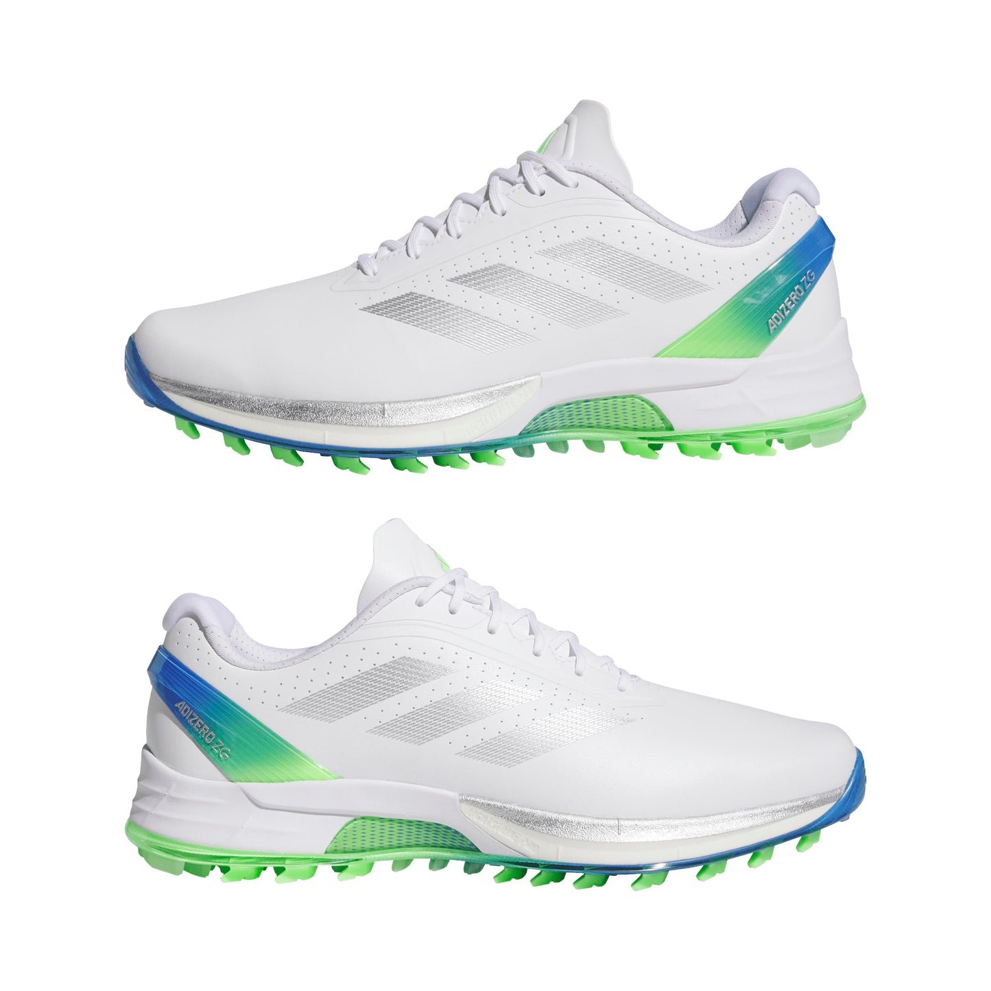 adidas Men's Adizero ZG Spikeless Golf Shoes, Footwear White/Silver Metallic/Lime Burst, 9.5