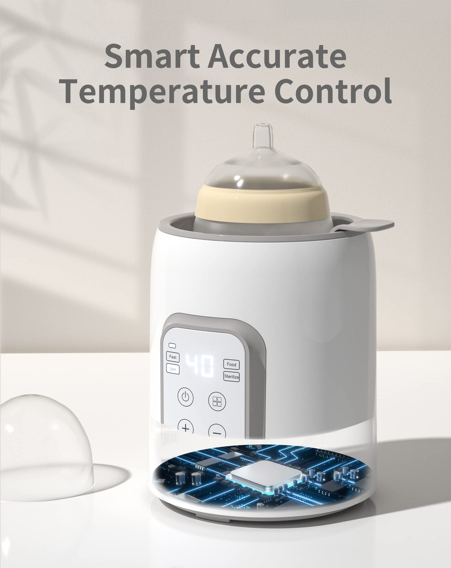 Bottle Warmer, Grownsy 8-in-1 Fast Baby Bottle Warmer with Timer, Safe for Breastmilk Nutrients, Accurate Temperature Control, with Defrost, Sterili-zing, Keep Warm, Heats Baby Food & Bottles