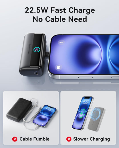 INIU Mini Portable Charger, 5500mAh Power Bank with Build-in USB-C Connector, 22.5W PD Fast Charging USB C in&Out Battery Pack, External Phone Charger for iPhone 16/15, Samsung S23 S22, Google etc