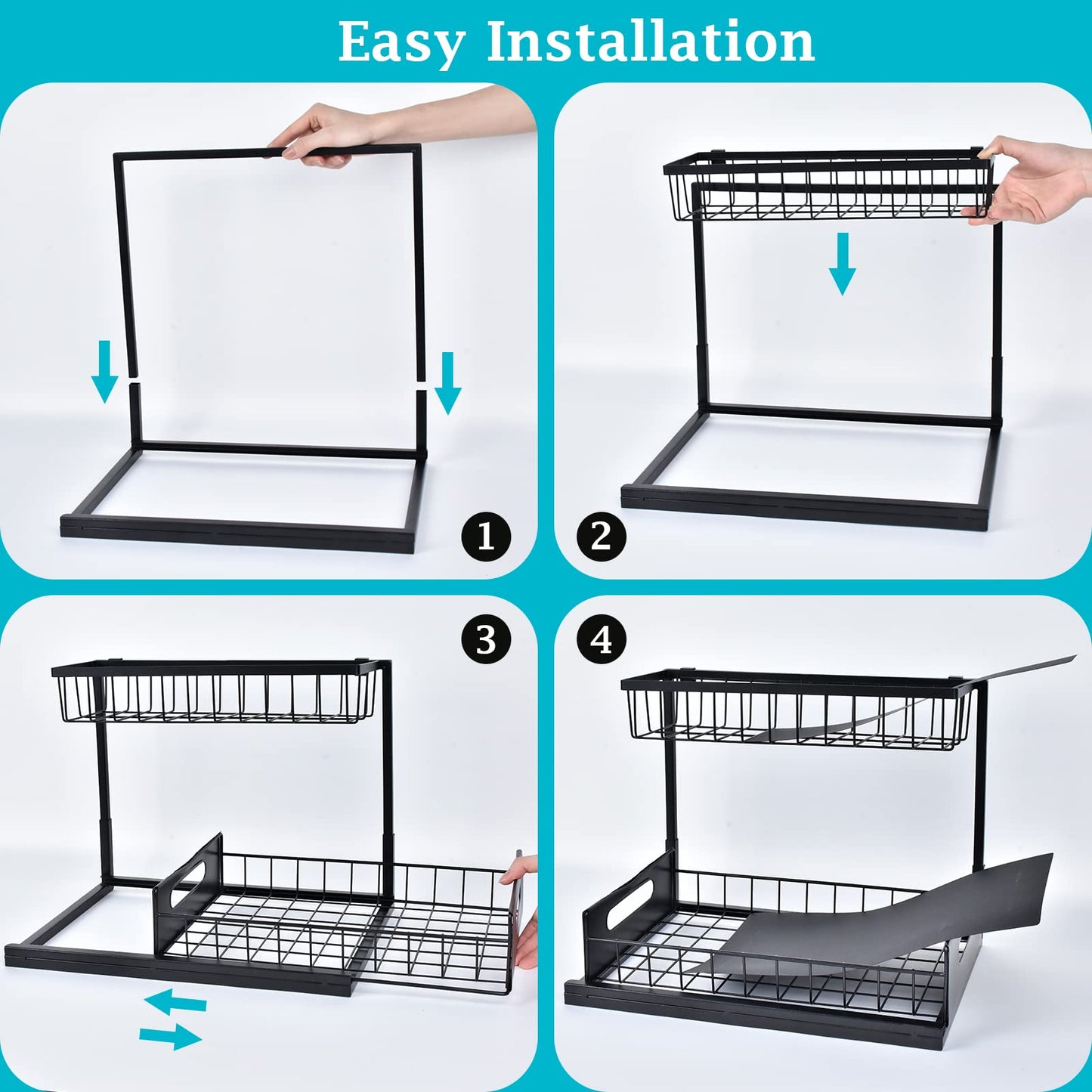 REALINN Under Sink Organizer, Pull Out Cabinet Organizer 2 Tier Slide Out Sink Shelf Cabinet Storage Shelves, Under Sink Storage for Kitchen Bathroom Cabinet