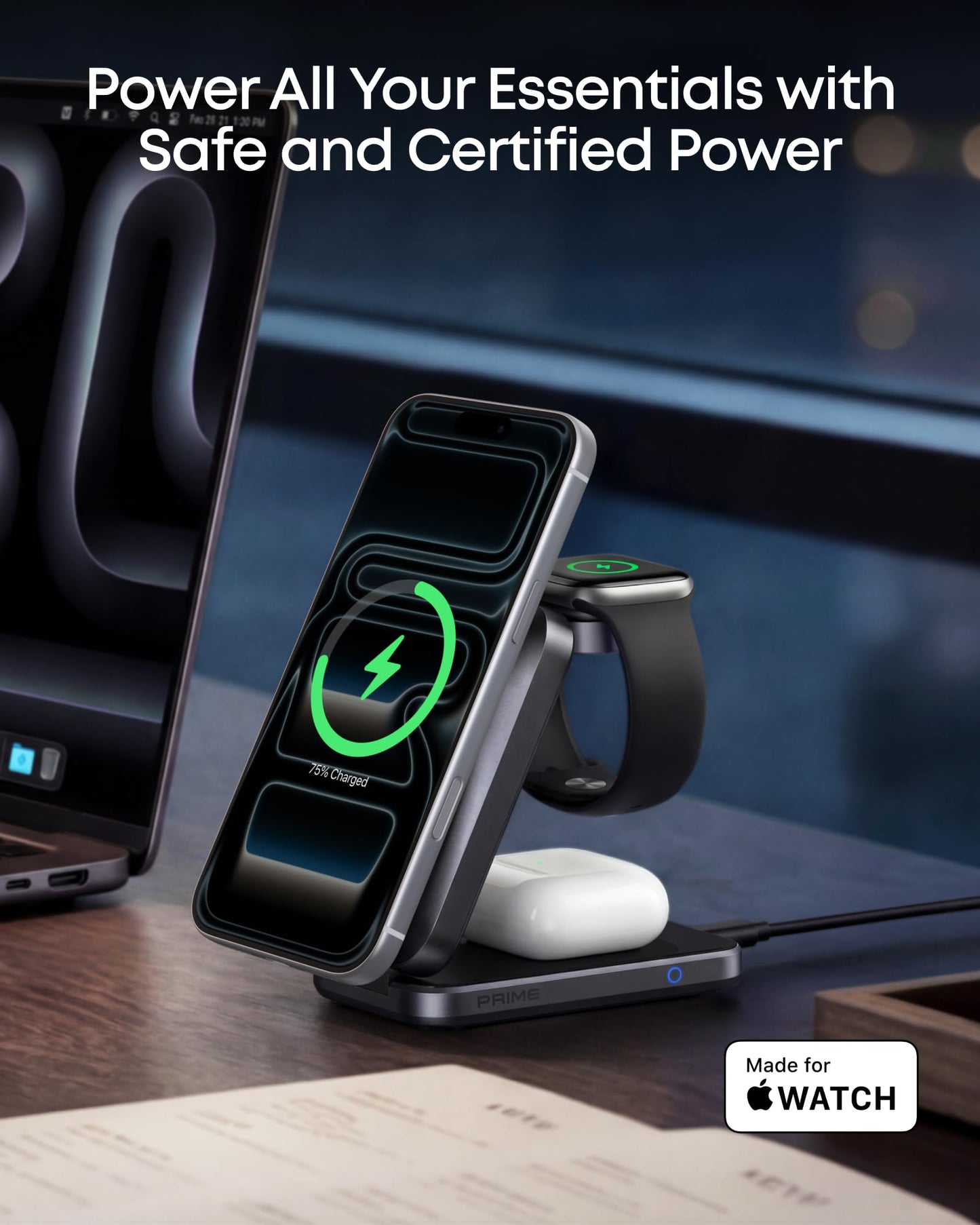 Anker Prime 3-in-1 Wireless Charging Station, MagSafe Charger Stand Compatible, Qi2.2 25W Certified Palm-Sized Foldable Charger for iPhone 17/16, Apple Watch, AirPods (Non-Battery, Adapter Included)