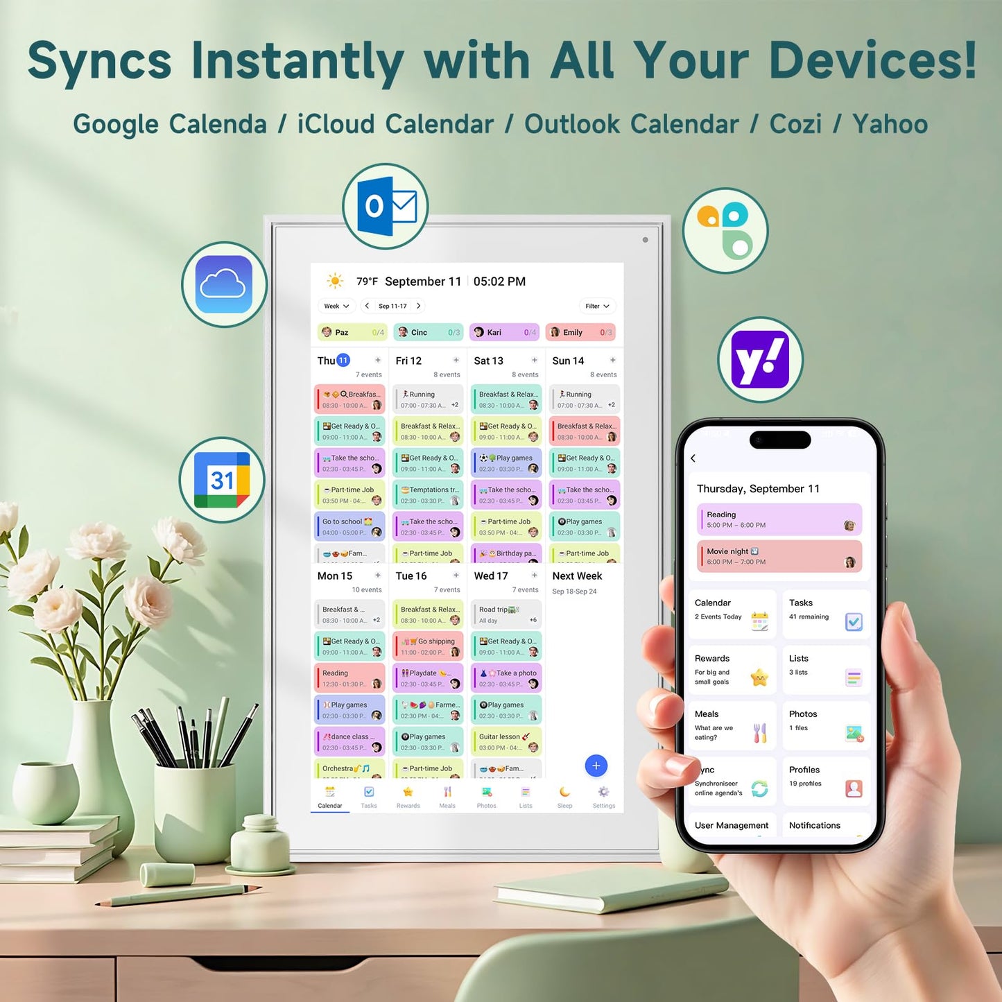 21.5 Inch Smart Digital Calendar – Electronic Chore Chart & Planner with 1920x1080P IPS Touchscreen, Weekly/Monthly Family Organizer for Wall or Desk, White 2025 New Version