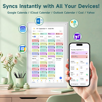 21.5 Inch Smart Digital Calendar – Electronic Chore Chart & Planner with 1920x1080P IPS Touchscreen, Weekly/Monthly Family Organizer for Wall or Desk, White 2025 New Version