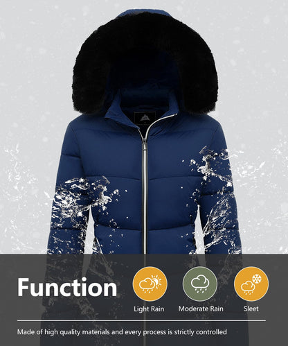 MOERDENG Women's Winter Windproof Warm Down Coats Waterproof Thicken Hooded fashions Puffer Jacket Dark Blue 02-XXL