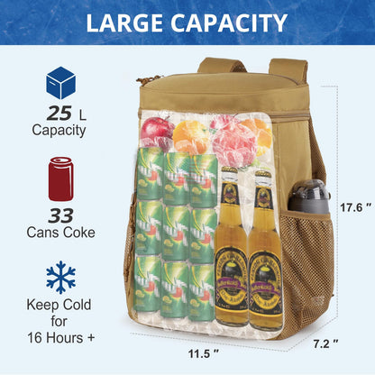 BERRYRIZZ Tactical Backpack Cooler for Men, 25L Large Insulated Backpack Leak-Proof, Heavy Duty Lunch Backpack, Waterproof Ice Chest Bag Women Adults Work Daytrip Camping Beach Hiking, Tactical Brown