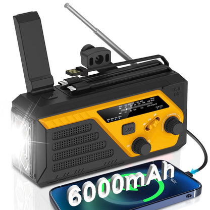 Hand Crank Emergency Radio, 6000mAh AM/FM Weather Radio NOAA Alert with Battery Backup, NOAA Weather Radio with Phone Charger,3 Flashlight Modes,Reading Lamp,SOS Alarm for Emergency,Hurricane