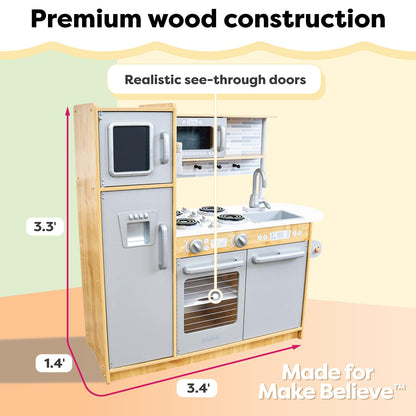KidKraft Uptown Natural Wooden Play Kitchen with Play Phone, Chalkboard & Towel Rack, Gift for Ages 3+
