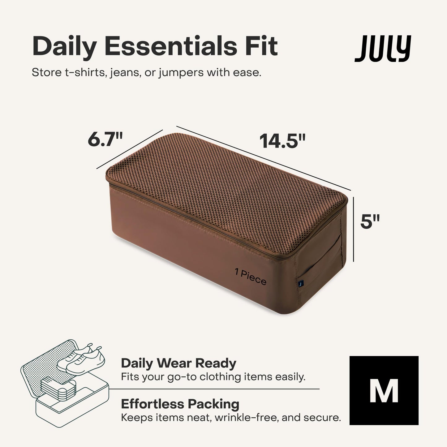 July Packing Cells - 4 Set Packing Cubes Luggage Organizer Bags (S, M, 2 x L), Must-Have Suitcase Organizer for Travel, Road Trip & Camping Accessories, Stain-proof, Washable, 3 Sizes - Dark Brown