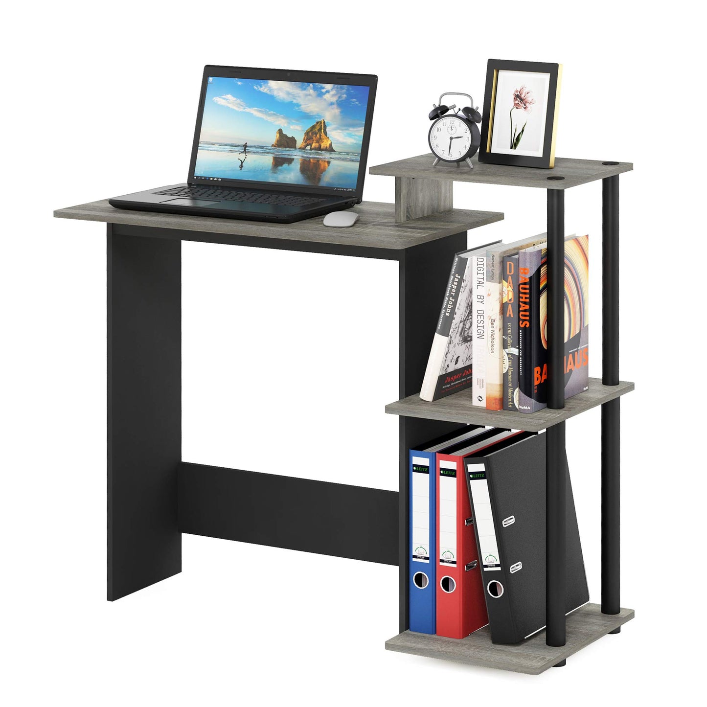 Furinno EFFICIENT Desk, Gaming Desk, with 3 Open Side Shelves, Laptop Notebook Computer Desk,Office Desk for Home Office, Study Room, Dorm, French Oak