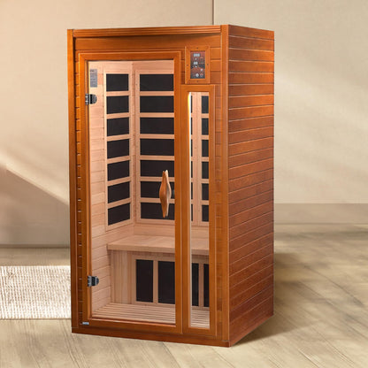 Dynamic Barcelona 1 to 2 Person Hemlock Wood Low EMF FAR Infrared Sauna For Home with LED Control Panel and Tempered Glass Door - Curbside Delivery