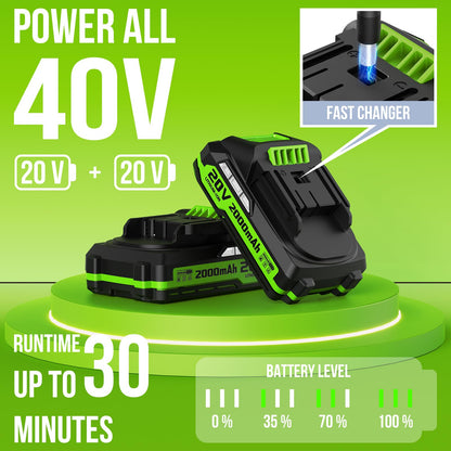 VARSK 20V String Trimmer Cordless, 12 Inch 2 in 1 Trimmer and Edger, Automatic Line Feed, Includes 2 X 2.0Ah Batteries/1 X Fast Charger/6 X Spare Spools, for Lawn, Garden, etc, Green