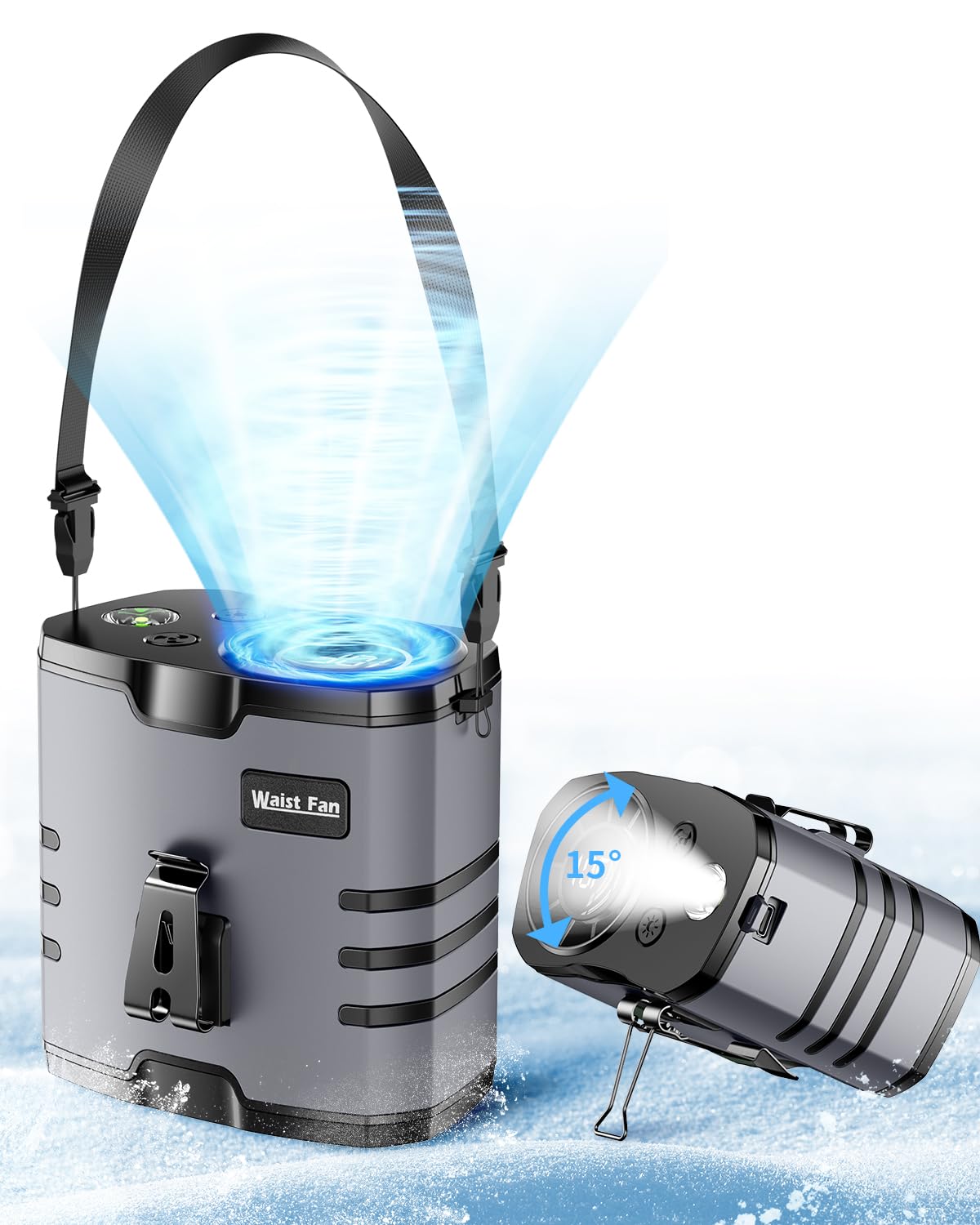 Portable Waist Fan, Belt Fans Rechargeable, 10 Speed Cooling Personal Clip Fan 10000mAh Battery Necklace Shirt Fans 13500 RPM, 40H Work Time, SOS Light for Outdoor Camping Gardening