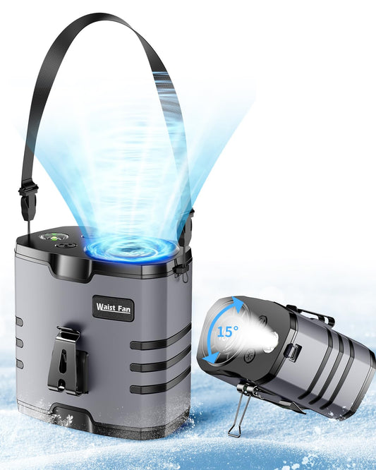 Portable Waist Fan, Belt Fans Rechargeable, 10 Speed Cooling Personal Clip Fan 10000mAh Battery Necklace Shirt Fans 13500 RPM, 40H Work Time, SOS Light for Outdoor Camping Gardening