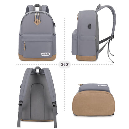 abshoo Basic School Backpack For College Middle High School Water Resistant Bookbag Travel Daypack(Gray)