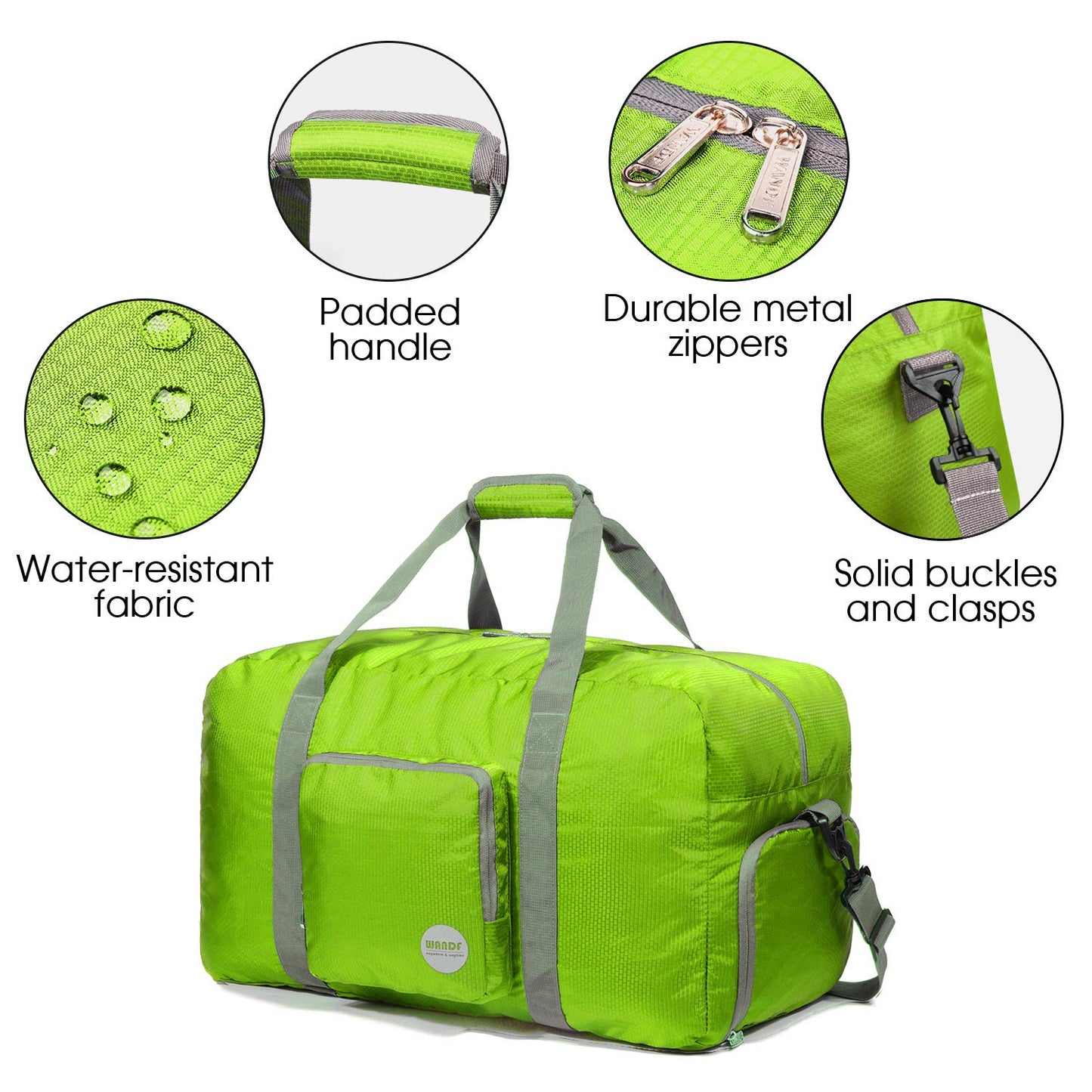 24" Foldable Duffle Bag 60L for Travel Gym Sports Lightweight Luggage Duffel By WANDF (24 inches (60 Liter), Green 24")