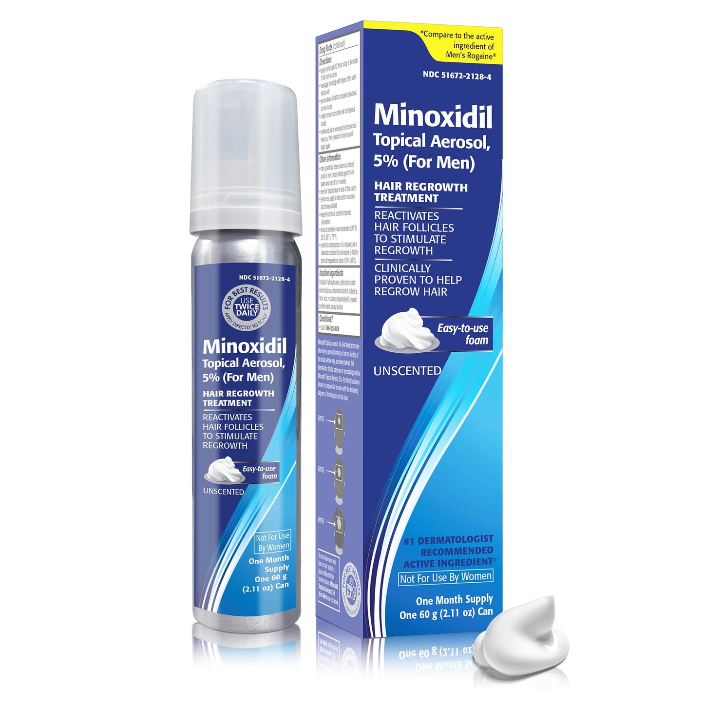 Minoxidil Topical Aerosol Foam, 5%, Hair Regrowth 4 Months Treatment for Men, 2.11 oz (4 Pack)