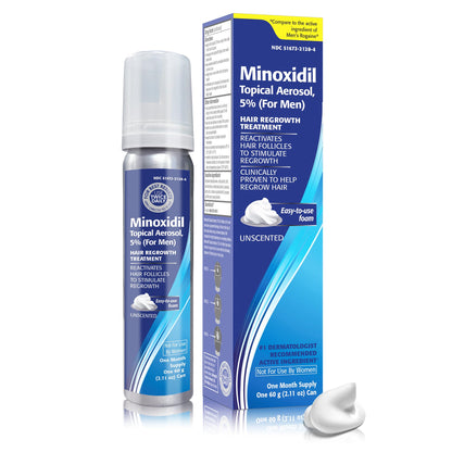 Minoxidil Topical Aerosol Foam, 5%, Hair Regrowth 4 Months Treatment for Men, 2.11 oz (4 Pack)