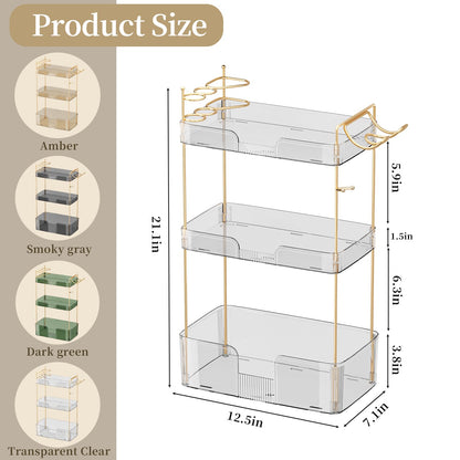 shuang qing Bathroom Counter Organizer with Hair Dryer Holder, Hair Tool Countertop Storage, Cosmetics Skincare Shelf Organizer, Makeup Organizer Perfume for Dresser Vanity Tray(3 Tier-White)