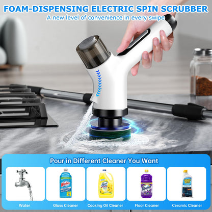 Wikihhome Electric Spin Scrubber,Cordless 2 Speeds Shower Scrubber with Foam &Remote Control,IPX7 Waterproof Adjustable Electric Scrubber for Cleaning with 7 Replaceable Brush for Bathroom Kitchen Car