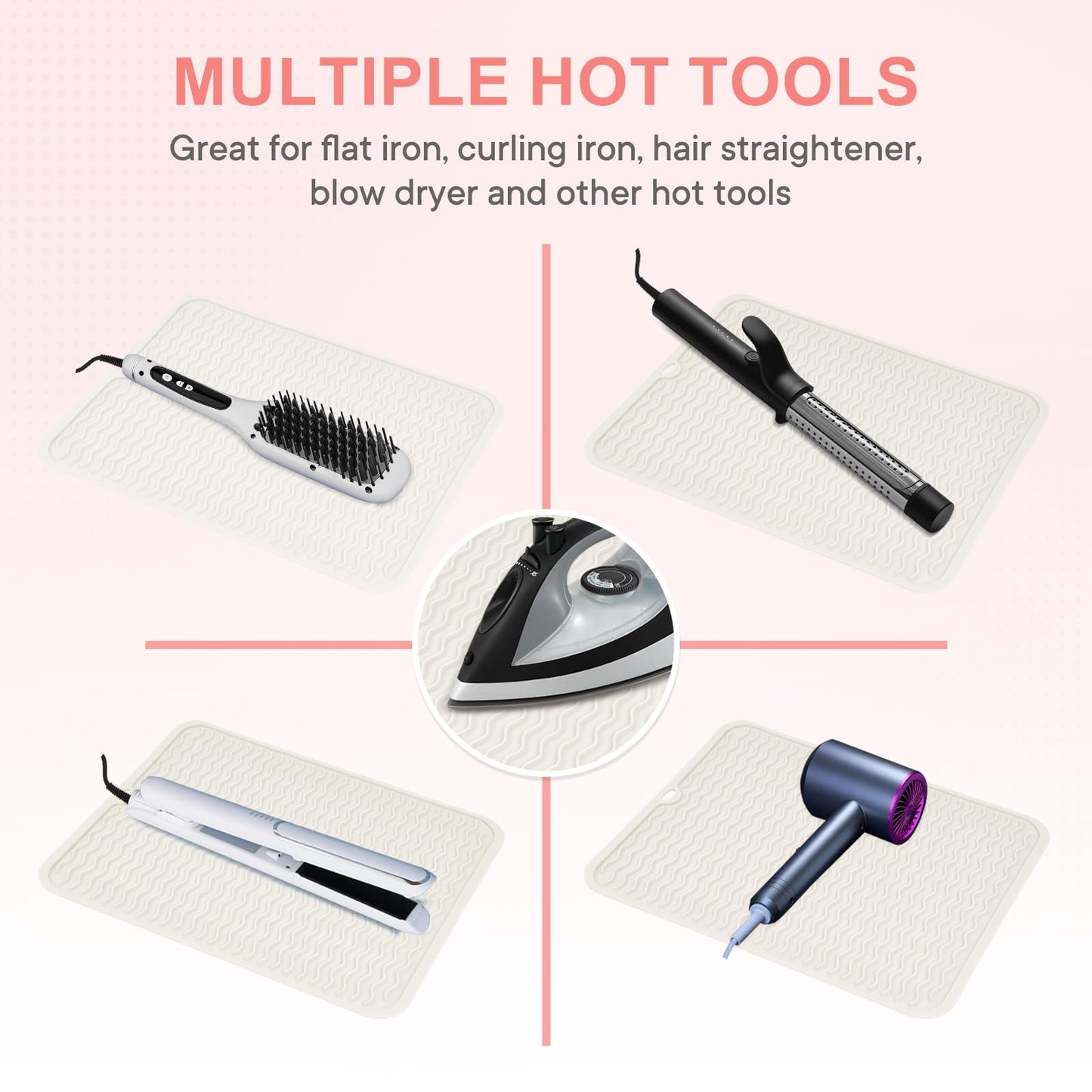 Suafrnut Oversize Silicone Heat Resistant Mat, Portable Travel Mat Cover for Curling Irons, Flat Irons, Hair Straightener and Hot Hair Styling Tools(14.2" x 11")